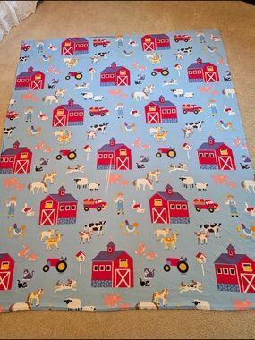 Lot Of 2 Kids Light Blue Farm Animal Twin Blanket Vintage